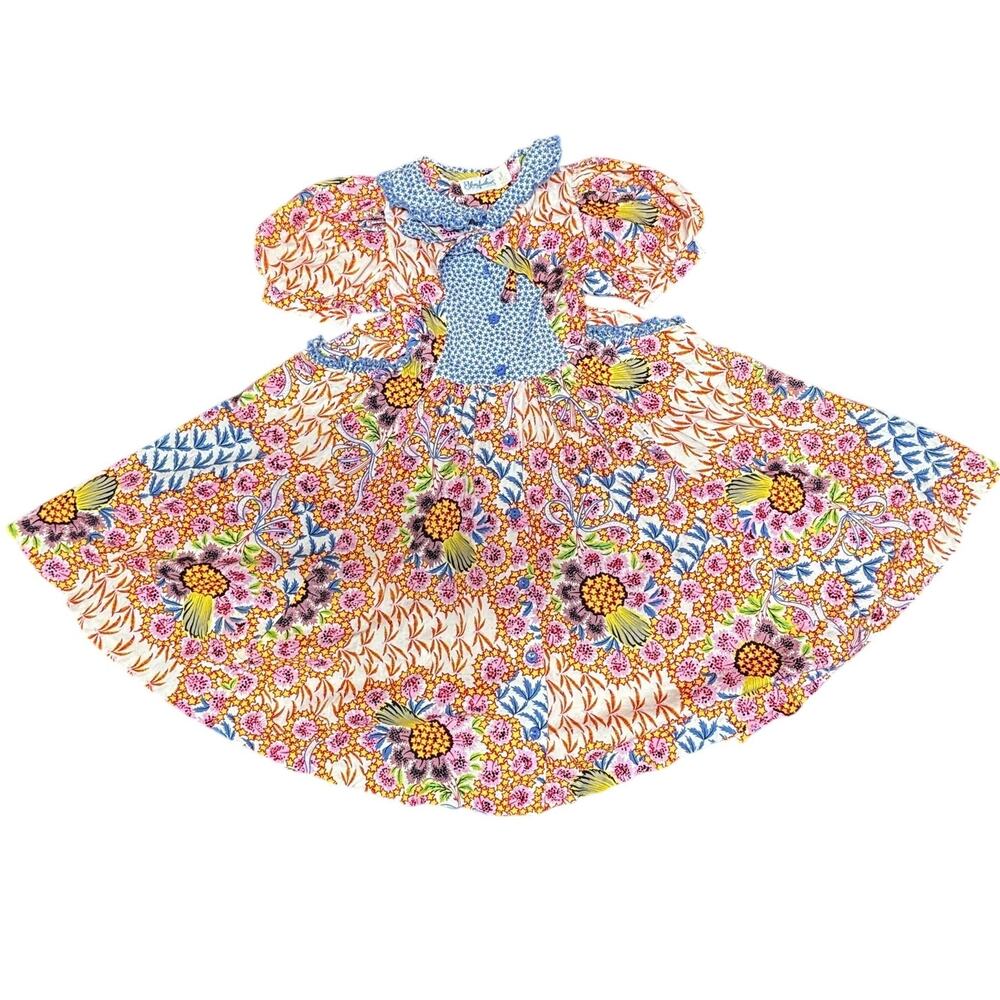 Vintage Mousefeathers Dress Girl Kids 6 Multicolor Floral Star Print Bow Pockets